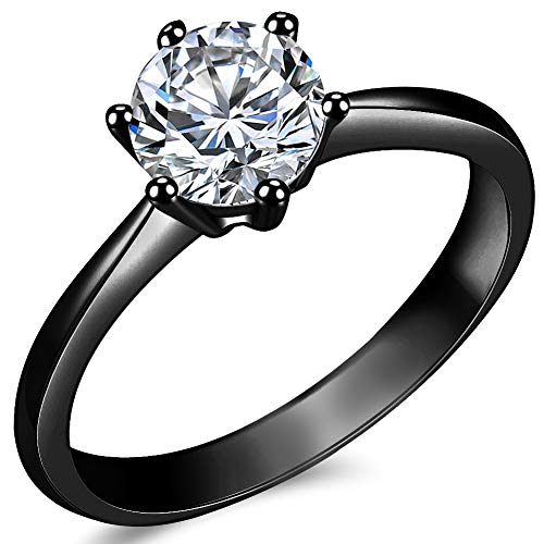 Jude Jewelers Size 3-13 1.0 Carat Classical Stainless Steel Solitaire Wedding Engagement Proposal Statement Ring - color: Black