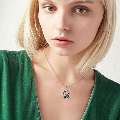 925 Sterling Silver Moon Black Cat Necklace for Women Cat Jewelry - style: E-Moon Black Cat Urn Necklace