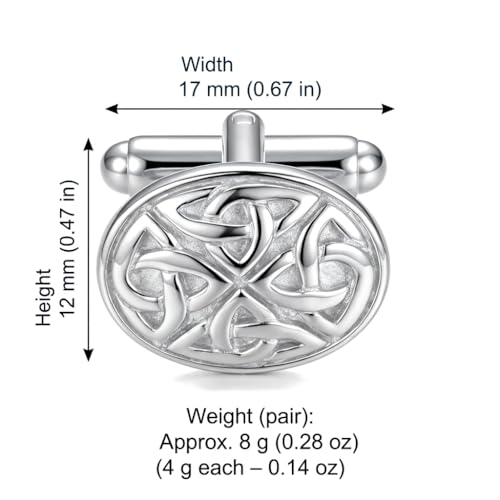 Alexander Castle Men's Cufflinks 925 Sterling Silver Celtic - 17mm x 12mm Oval Celtic Trinity Cuff Links with Jewelry Gift Box