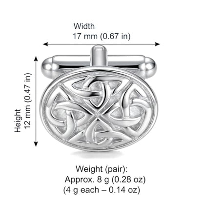 Alexander Castle Men's Cufflinks 925 Sterling Silver Celtic - 17mm x 12mm Oval Celtic Trinity Cuff Links with Jewelry Gift Box