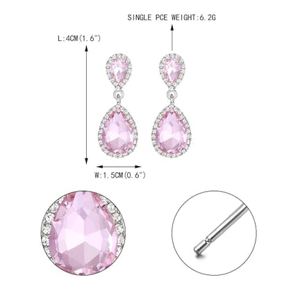EVER FAITH Women's Austrian Crystal Wedding Tear Drop Dangle Earrings | Bridal Prom Jewelry for Bride Bridesmaid - color: Pink Silver-Plated-Base