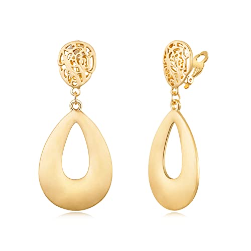 Gold Metal Clip On Earrings for Women Non Pierced Dangle Drop Earrings Multiple Styles - color: gold water drop