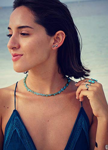 Aobei Pearl Gemstone Beaded Choker Necklace for Women Boho Turquoise/Cultured Freshwater Pearls/Garnet/Amazonite Jewelry - color: A Blue-green Irregular Turquoise