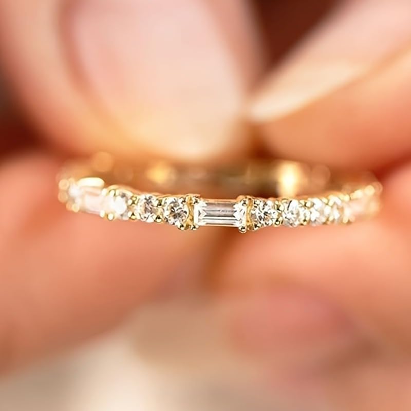 Dainty Eternity Ring Cubic Zirconia Stackable Ring for Women Anniversary Engagement Ring Valentine's Day Gift - color: Gold Color