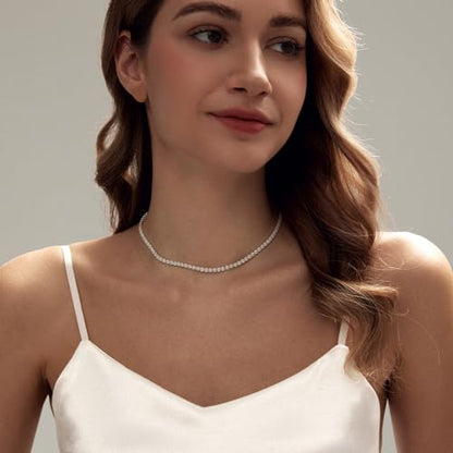 Luxval Tennis Necklace 14K Gold Plated Rhinestone Butterfly Choker Necklaces for women Dainty Zirconia Cut Faux Diamond chain 3mm - color: Silver-tennis-new version
