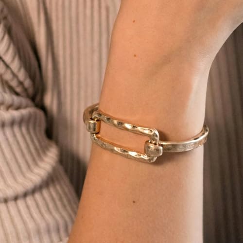 Chunky Gold Statement Bracelet for Women Large Thick Non Tarnish Hammered Cuff Bracelet Trendy Luxury Geometric Rectangle Bangle Jewelry Gift