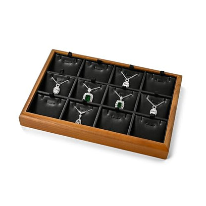 Oirlv Black Wood Jewelry Pendant Display Tray | Black Solid Wood Frame, Soft Leather Lining, 9.84X17X1.18in, Elegant Display, Perfect for Necklaces and Pendants - color: Black, size: 12 insert