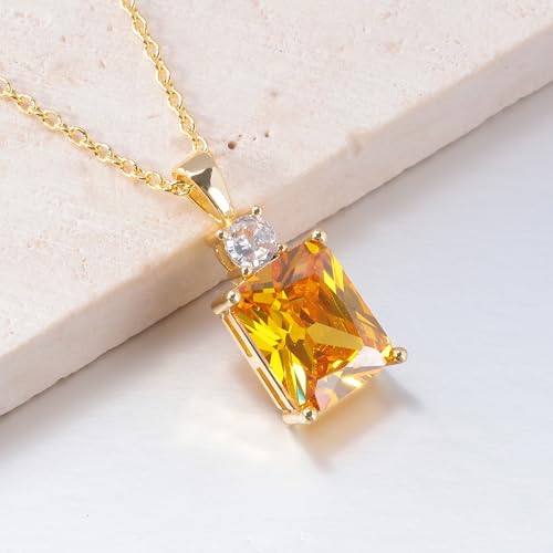 CiNily Rectangular Crystal Necklace for Women Trendy, Pendant Necklace with Chain 14K White Gold | Gold Plated Multicolor Birthstone Pendant Necklaces Boho Jewelry for Christmas Birthday Wedding - color: Gold-Yellow cz