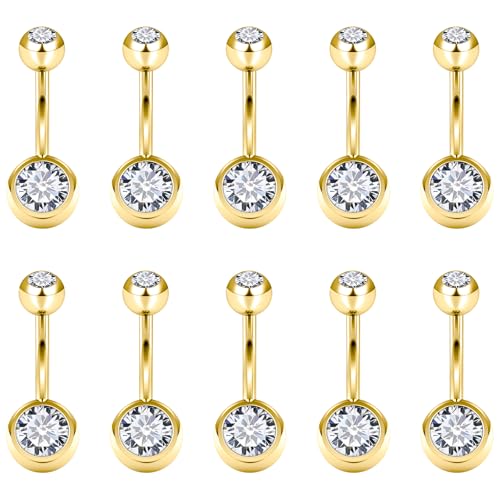 14G Belly Button Ring Piercing Surgical Steel Externally Threaded CZ Short Long Navel Rings 6MM 8MM 10MM 12MM 14MM 16MM Length Hypoallergenic Belly Piercing Jewelry for Women Silver Gold - color: Gold, size: 6MM Length
