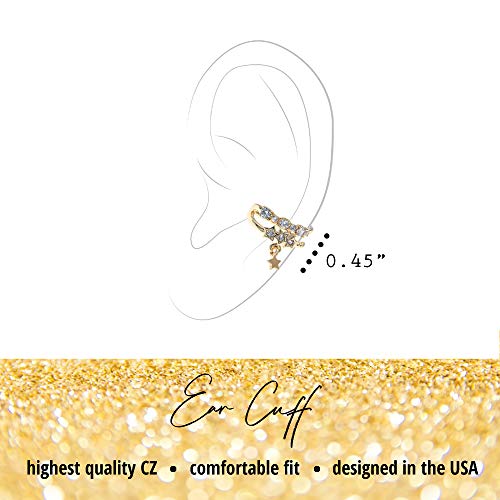 Ear Cuff – Earring Cuffs for Women – 925 Sterling Silver Plated or 14K Gold Plated - Cubic Zirconia Sparkling Round Huggie Ear Cuff Crawler Earrings – Clip On Cartilage - style: Gold - Star Drop