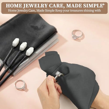 6 PCS Large Silver Polishing Cloth Kit, 3 Pack 10" x 12" Jewelry Cleaner Cloths with 3 Soft Brushes, Tarnish Remover & Scratch-Free Cleaner for Silver, Gold, Diamond, Coins, Watches, Deep Gray & Gray - color: Set of 3 Brushes + 3 Cloths(deep Gray, Light G
