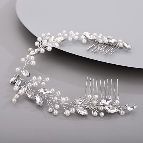 Hair Vine for Women Bridal Hair Comb for Bride Pearls Crystal Hair Comb Slide SILVER