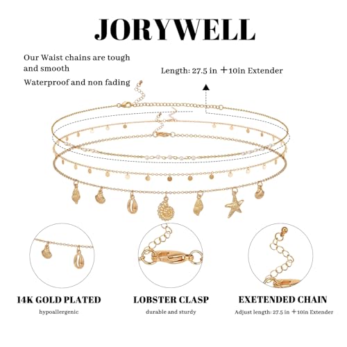 14K Gold Plated Waist Chain for Women Layered Waist Beads Belly Chain Belt, Waterproof Summer Beach Body Jewelry for Bikini, Festival Vacation Accessories for Women - style: Conch Tassel