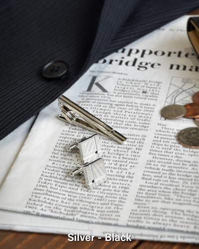 [TAVARAT] Cufflinks for Men Black Silver Red Blue Crystal glass Tps-040 - style: silver black