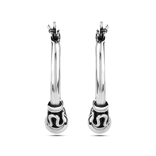 LeCalla 925 Sterling Silver Oxidized Balinese Hoops Earring Jewelry Small Antique Bali Beaded Hoop Earrings for Women - color: Oxidized Balinese
