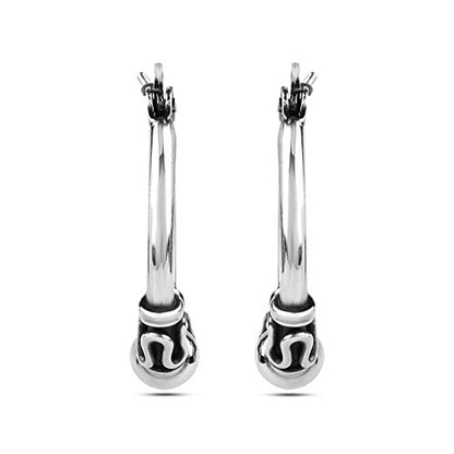 LeCalla 925 Sterling Silver Oxidized Balinese Hoops Earring Jewelry Small Antique Bali Beaded Hoop Earrings for Women - color: Oxidized Balinese