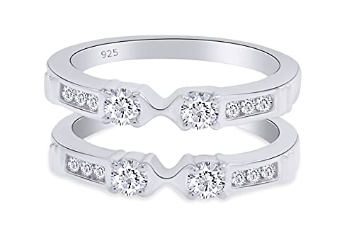 AFFY Three Stone Ring Guard Enhancer With 1ctw White Cubic Zirconia | 14K White Gold Over Sterling Silver