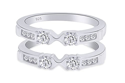 AFFY Three Stone Ring Guard Enhancer With 1ctw White Cubic Zirconia | 14K White Gold Over Sterling Silver