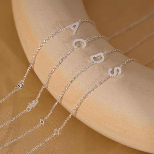 Gold Necklace for Women, Dainty Initial Necklace 14K Gold Plated Dainty Sideways Letter Necklace Personalized Gold Necklace Simple Initial Choker Necklaces for Women Trendy Jewelry Gifts - color: Silver, style: E