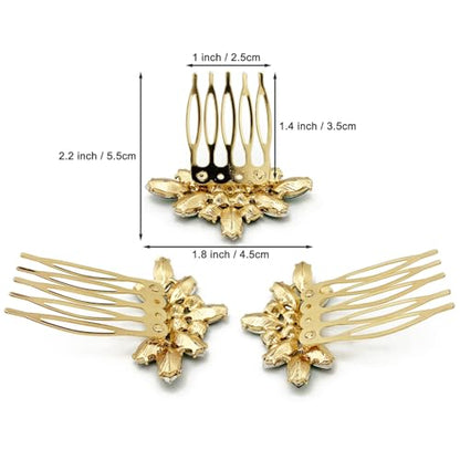 Bridal Crystal Hair Piece with Comb 3 Pieces Small Rhinestone Wedding Gold Hair Pins Accessories for Women Girls (Green) - color: Green