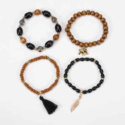 4Pcs Bohemia Multilayer Stackable Elephant Leaf Tassel Bracelets Colorful Wooden Resin Beaded Stretch Bracelets for Women Men Summer Beach Boho Vacation Hawaii Jewelry Gifts - style: StyleE