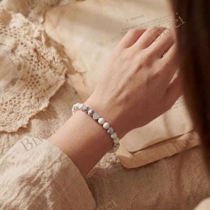 Bivei Crystal Stretch 6mm Bracelets for Women | Handmade Natural Stone Beaded Stretch Bracelet, Stainless Steel Heart Bead, Tranquility Yoga Gift Jewelry for Women - color: White Turquoise - Stabilizing