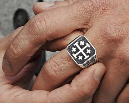 Jerusalem Cross Ring for Men, Templar Crusader Stainless Steel Signet 7-15 | Christian rings for men, meaningful gift, faith-inspired design, vintage style, Catholic ring, bold statement look