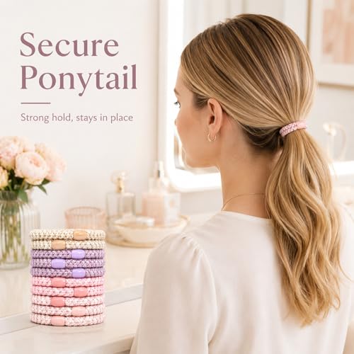 10-Piece Hair Ties: Soft Knitted Hair Tie for Thick/Coarse/Curly Hair. Gentle Hair Ties No Damage—Secure & Protect Strands (Gradient Pink) - color: Gradient Pink