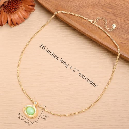 Jean Beau Gold Stone Pendant Necklaces for Women, Chunky Gemstone Dangle Necklace Wedding Prom Fashion Jewelry Gift - color: Peridot Green