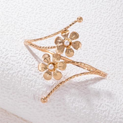 Harry and Henry Arm Cuff Gold Upper Arm Jewelry for Women Adjustable Open Cuff Bangle Bracelets Armband Jewelry Summer Outfits for Women 2026 - color: E5:Arm Cuff Flower