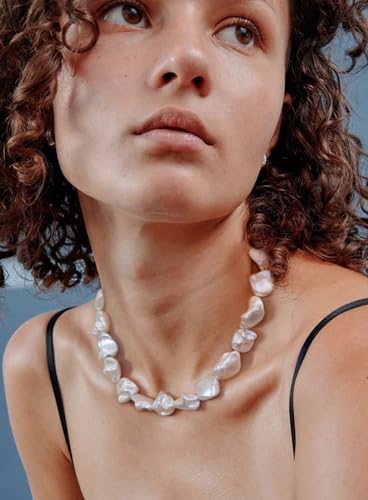 Aobei Pearl Gemstone Beaded Choker Necklace for Women Boho Turquoise/Cultured Freshwater Pearls/Garnet/Amazonite Jewelry - color: R White Shell Pearl