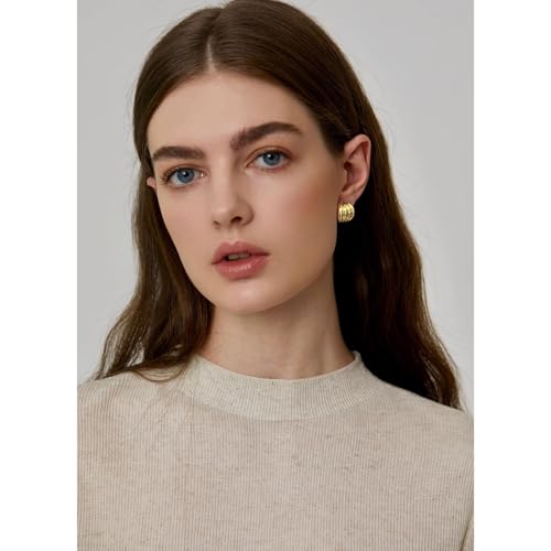 Statement Chunky Gold Earrings for Women Unique Square Stainless Steel Heaven Mayhem Button Stud Earrings Trendy Jewelry - style: Gold Striped