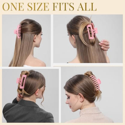 Pink Hair Clips for Women -8 Pack 4.3 Inch Large Hair Claw Clips for Women Thin Thick Curly Hair, Big Banana Clips,Strong Hold jaw clips - color: Pink