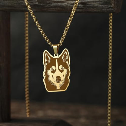 Husky Pendant Necklace Stainless Steel Husky Dog Puppy Necklace Gold Sliver Cute Dog Necklaces for Women Men Pet Animals Lover - color: Husky Gold