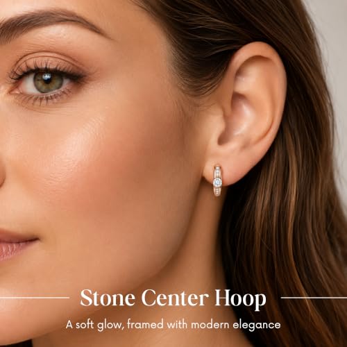 Gempires Huggie Hoop Earrings for Women | Cubic Zirconia Fashion Earrings Collection | Gold, Silver & Rose Gold Tone Styles | Lightweight Everyday Jewelry - color: Stone Center Hoop
