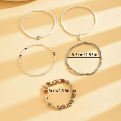 DATOA Boho Ankle Bracelets Set for Women Layered Beaded Seashell Turtle Conch Foot Chain Hawaiian Summer Beach Anklet Vacation Jewelry - color: 5Pcs White