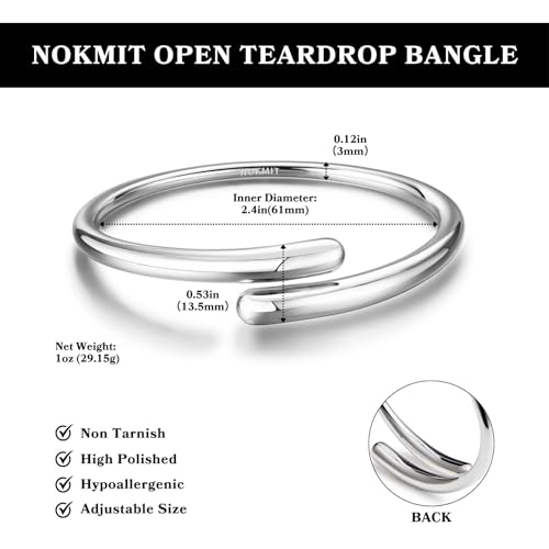 14K Gold Filled Cuff Bnagle Bracelets for Women Bypass Teardrop Adjustable Wrap Open Bracelet Simple Minimalist Statement Stackable Bracelets High Polished Smooth Gold Silver Tone - color: Silver