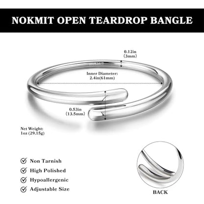 14K Gold Filled Cuff Bnagle Bracelets for Women Bypass Teardrop Adjustable Wrap Open Bracelet Simple Minimalist Statement Stackable Bracelets High Polished Smooth Gold Silver Tone - color: Silver
