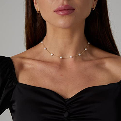 Dainty Pearl Pendant Necklaces for Women 14K Gold Plated Handmade Layered Pearl Chain Necklace Delicate Layered Pearl Necklace Everyday Jewelry Gift - color: Pearl Choker-Gold