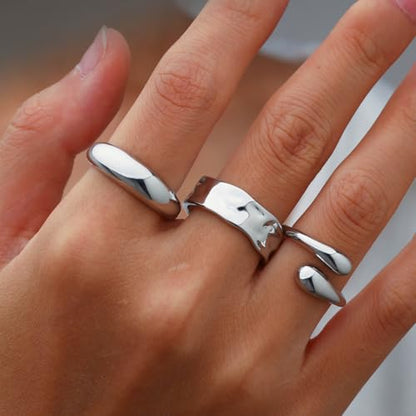 Chunky Gold Rings for Women Non Tarnish, 18K Gold Plated Statement Dome Rings Stacking,Thumb Ring, Mens Silver Eternity Wedding Band Jewelry Size 5-11 - color: Silver