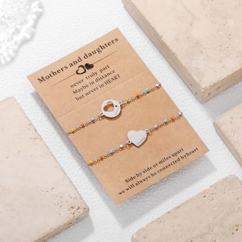 DS Mother Daughter Matching Bracelets,Adjustable Stainless Steel Gift Set | mother’s Day & Birthday Gift Box,Heart Charm,Mommy & Me Style,18K Gold Plated,Hypoallergenic,Daily Wear,Fits Women Teen Girls - color: Silver-4