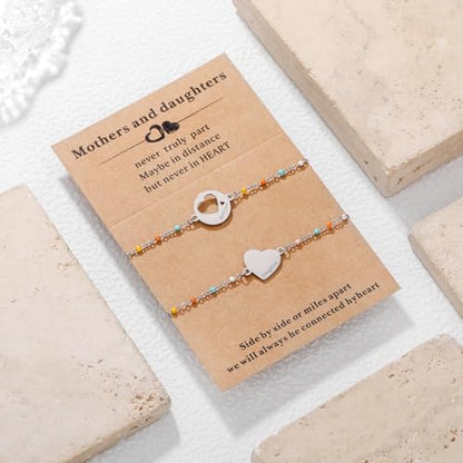 DS Mother Daughter Matching Bracelets,Adjustable Stainless Steel Gift Set | mother’s Day & Birthday Gift Box,Heart Charm,Mommy & Me Style,18K Gold Plated,Hypoallergenic,Daily Wear,Fits Women Teen Girls - color: Silver-4