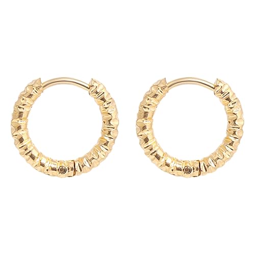 18K Gold Plated Huggie Hoop Earrings, Classic Round Waterproof Hoops, Hypoallergenic Stainless Steel, Lightweight Stackable Earrings for Women, Multiple Sizes - color: Diamond Cut -17mm