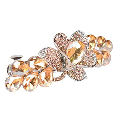 Flower Jewelry Design Hairpin Luxury Rhinestone Hair Barrette Clip Gorgeous Hair Accessories for Women(Champagne) - color: Champagne