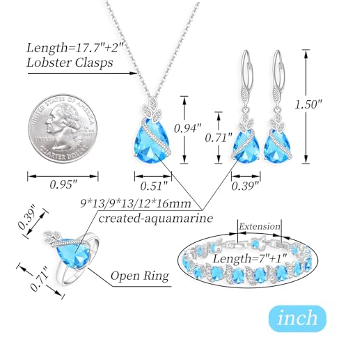 GZWHD Jewelry Set for Women CZ Earrings Necklace Ring Bracelet Set Prom Party Wedding Jewelry Gift for Mother Friend Wife - color: A-Sky Blue