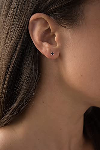 Solid 14K Yellow, White or Rose Gold 4mm Round Genuine Gemstone Birthstone Prong Set Stud Earrings For Women - color: Onyx