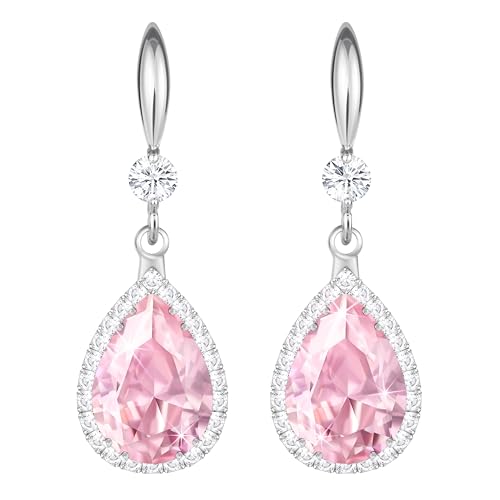 Linawe Imitation Diamond Dangle Earrings for Women Trendy, Rhinestone Drop Chandelier Earrings, Teardrop Crystal Cubic Zirconia Wedding Jewelry Set, 14K Gold/Rose Gold/Silver Tone - color: Silver,Oct,June