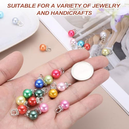 MECCANIXITY 100Pcs Imitation Pearl Pendant 10mm Faux Pearl Beads with Rhinestone for Dangle Jewelry Making Earrings Necklace Bracelets Crafts, Bright Pink - color: Bright Pink