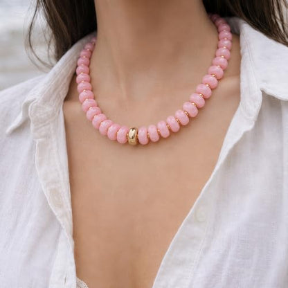 Chunky Beaded Necklace for Women Trendy Multicolor Resin Beads Choker Necklaces Boho Summer Statement Necklace Chunky Heart Jewelry - color: Chunky bead necklace-pink