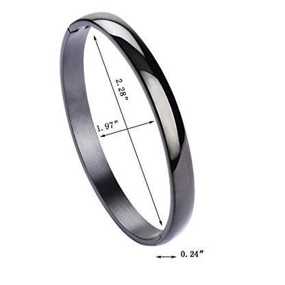 Womens 6MM Stainless Steel Brecelet Plain Polished Finish Cuff Bangle - color: Black(Engraved)